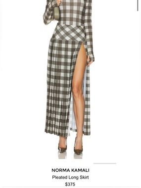 Norma Kamali Taupe & White Plaid Maxi Skirt with High Slit